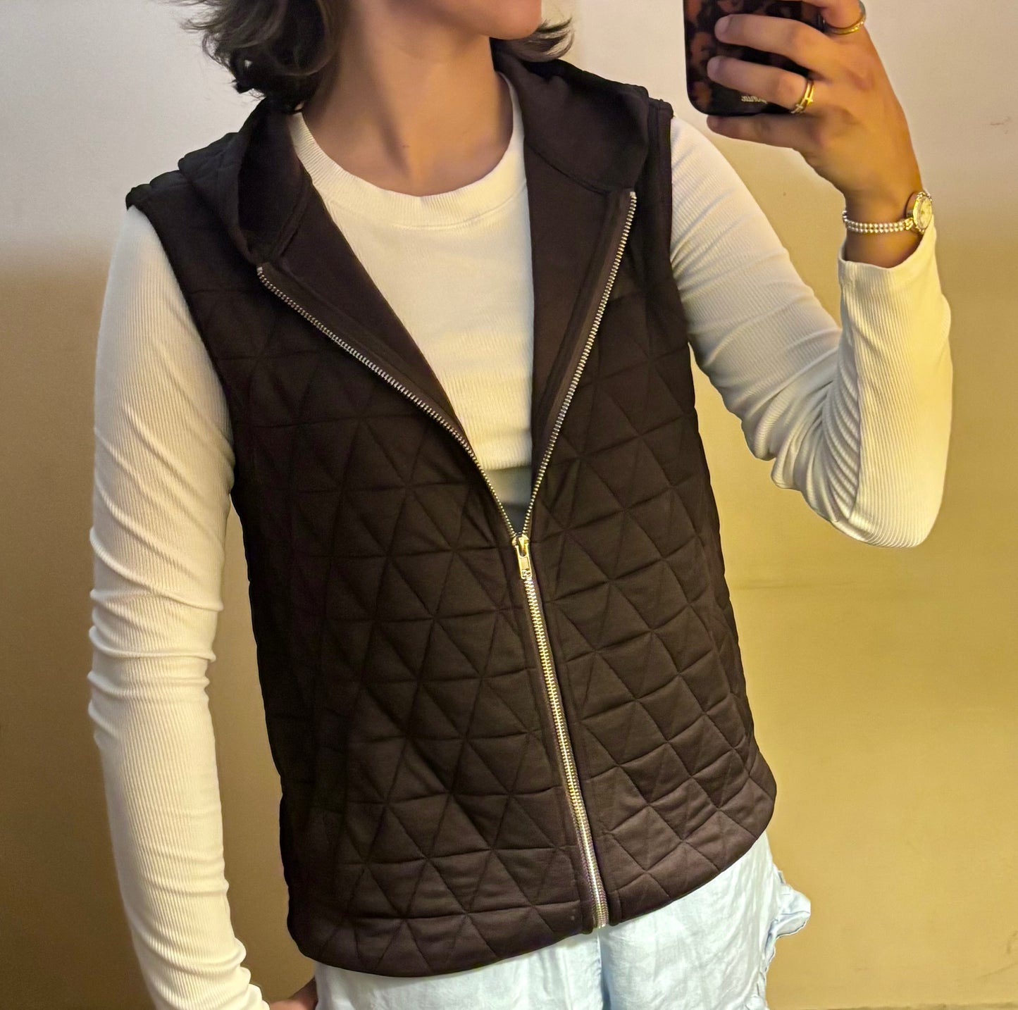 Dark Brown Hoodie Vest