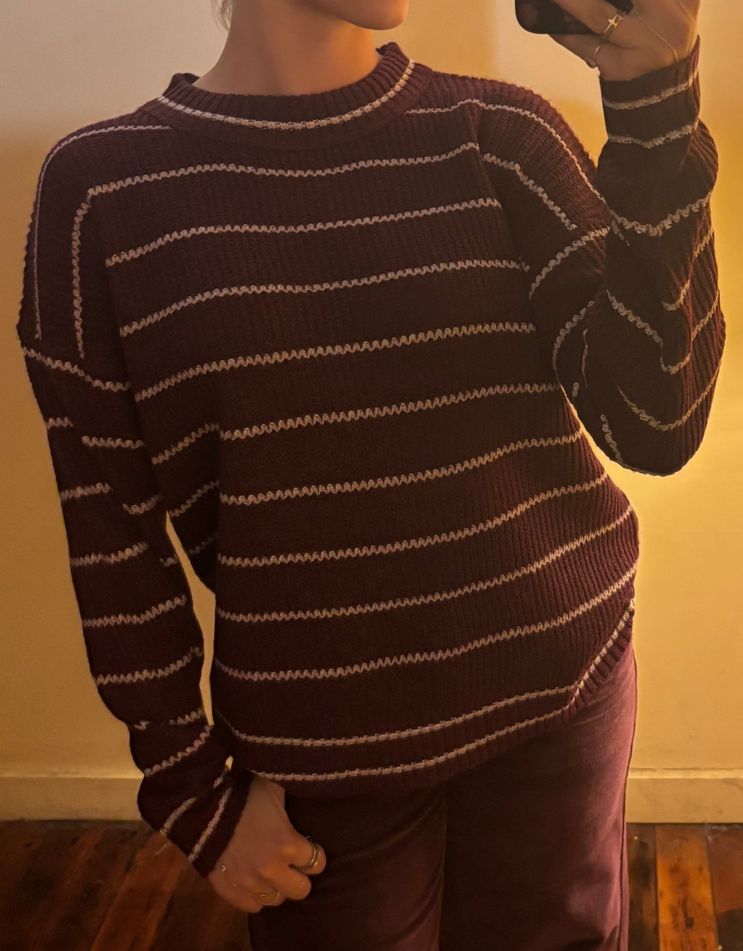 Dark Plum Texture Striped Sweater