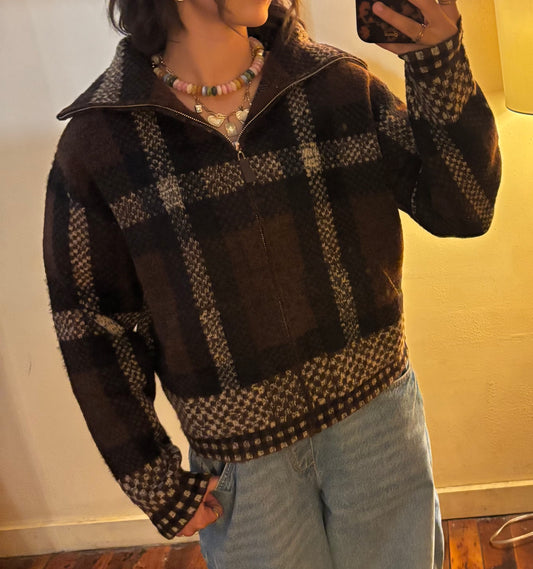 Plaid Fuzzy Knit Jacket