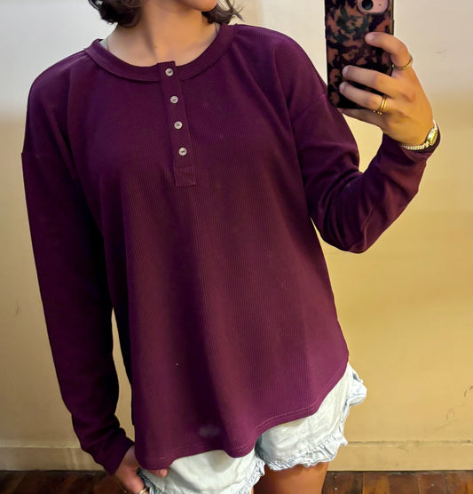 The Veronica Waffle Top Plum