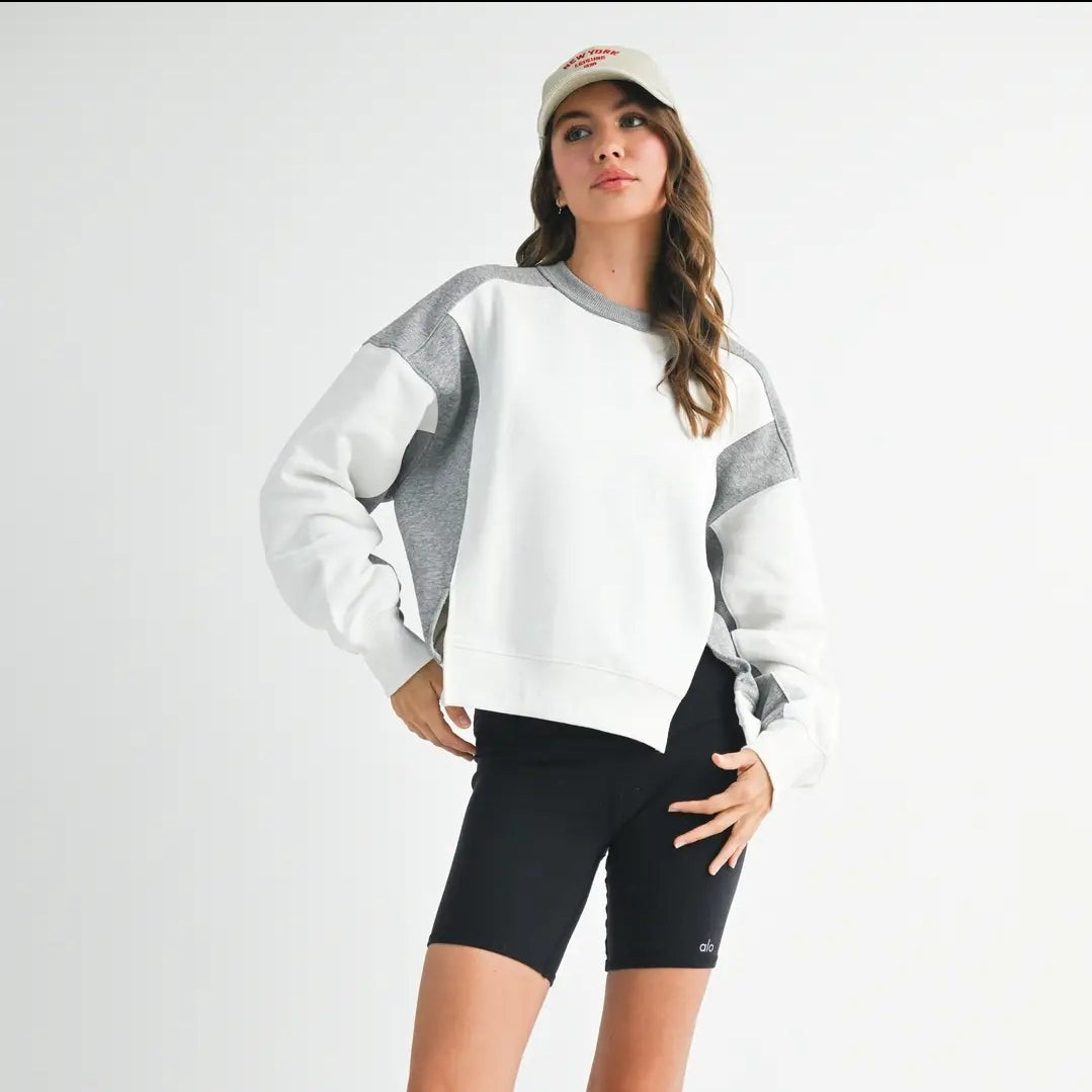 White & Gray ColorBlock Crew