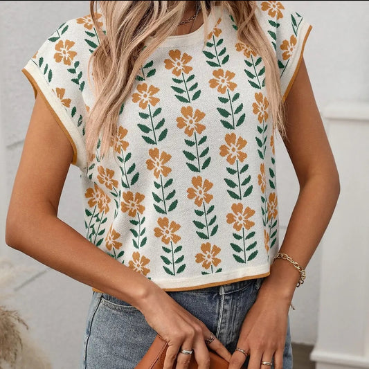 Floral Crop Sweater
